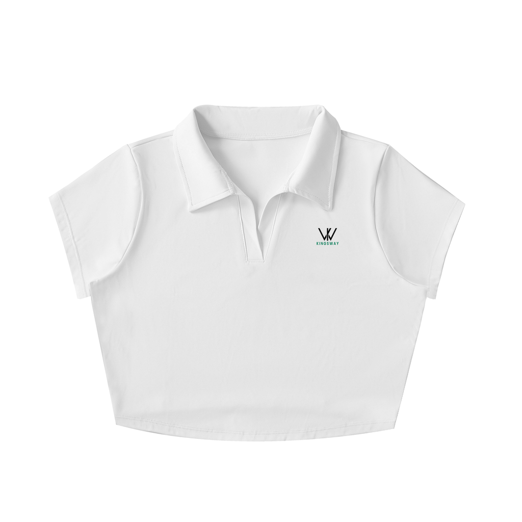 Kingsway V-Neck Lapel Crop Top - White